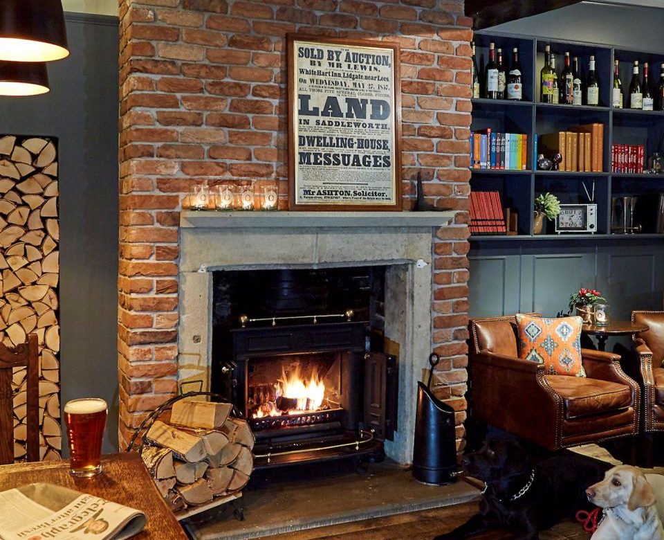 pub with log burning stove